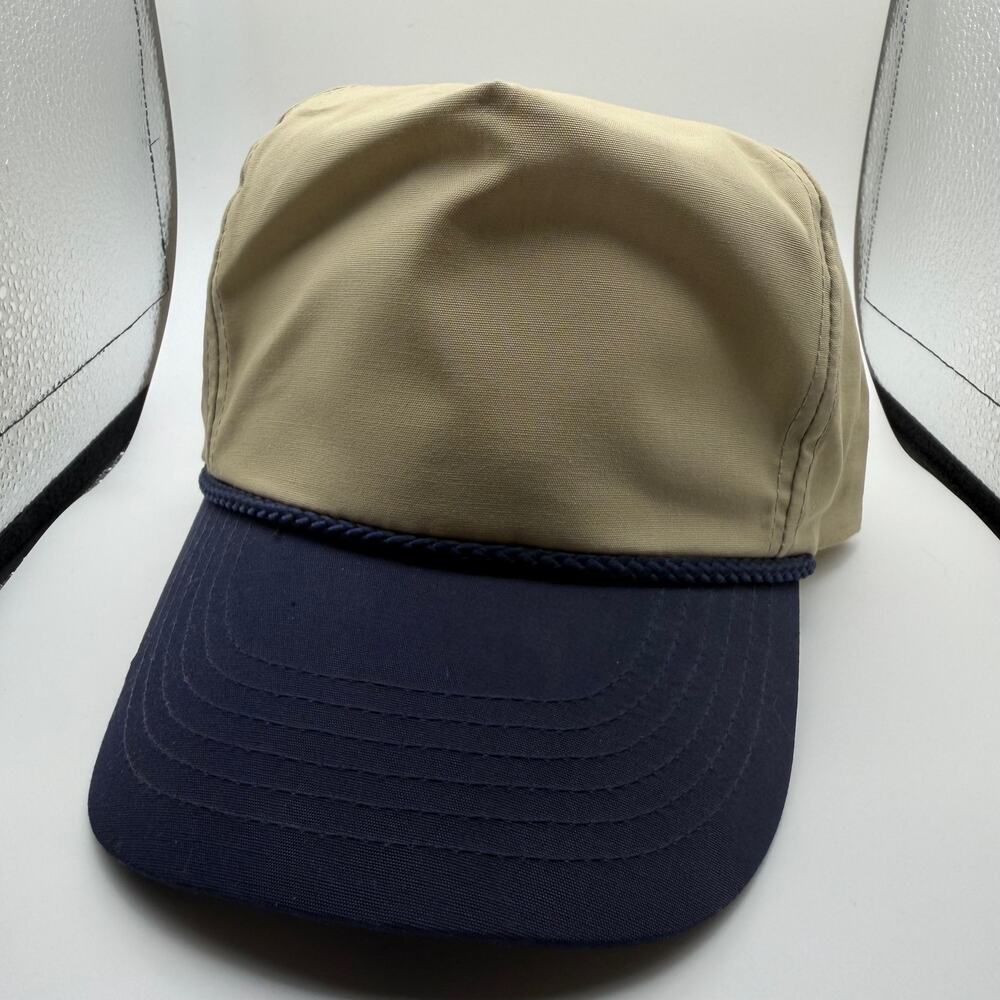 Vintage OTTO 31-069 Blank Two Tone Beige Navy Strapback Baseball Hat Cap